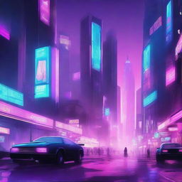 A vibrant cyberpunk cityscape at night, filled with neon lights, towering skyscrapers, and bustling streets