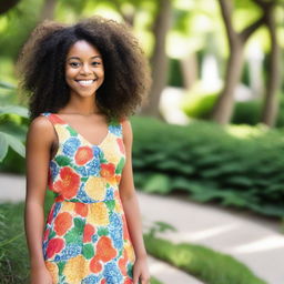 A beautiful portrait of a black girl with a radiant smile, curly hair, and expressive eyes