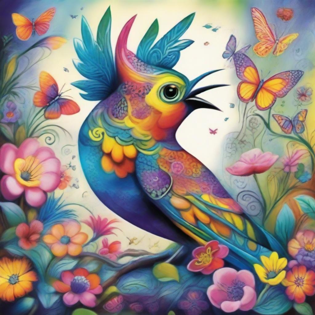 Create a beautiful and imaginative piece of art featuring vibrant colors and intricate details