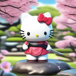 A 4K image of Hello Kitty holding a realistic katana sword