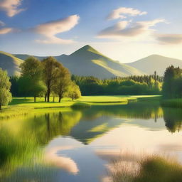 A peaceful and relaxing landscape featuring a serene natural setting