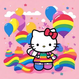 A heartwarming and colorful image of Hello Kitty celebrating LGBT pride