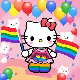 A heartwarming and colorful image of Hello Kitty celebrating LGBT pride