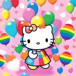 A heartwarming and colorful image of Hello Kitty celebrating LGBT pride