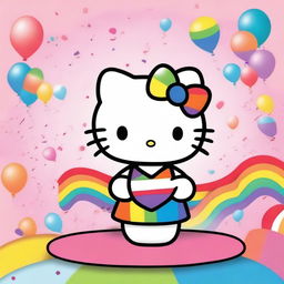 A heartwarming and colorful image of Hello Kitty celebrating LGBT pride