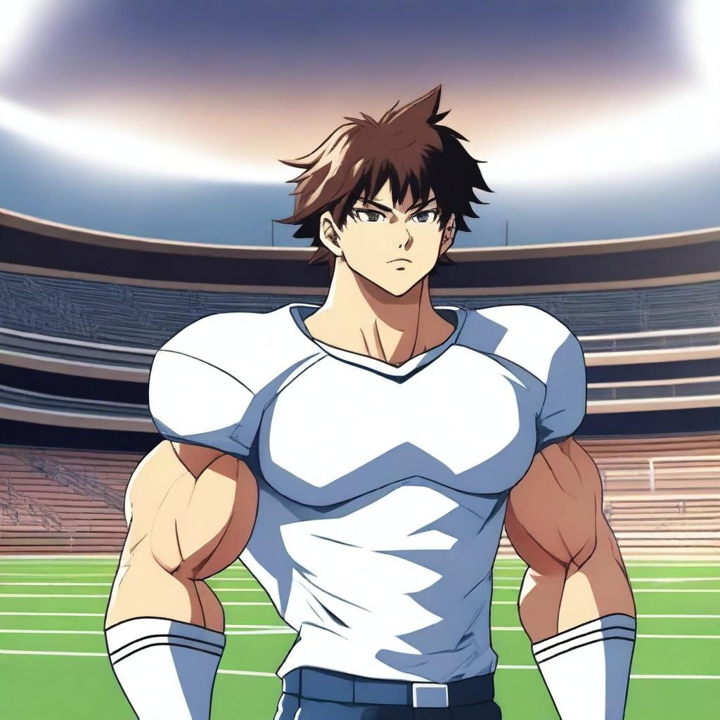 An anime-style image of a hunky student who is part of the football team