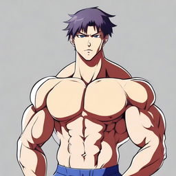 An anime-style image of a hunky student with a muscular build