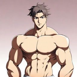 An anime-style image of a hunky student with a muscular build