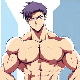 An anime-style image of a hunky student with a muscular build