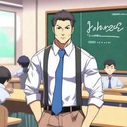 An anime-style image of a hunky teacher