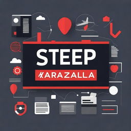 A graphic design featuring a red 'Karazila' heading on a dark gray background