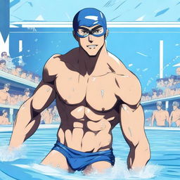 An anime-style image of a hunky swimmer