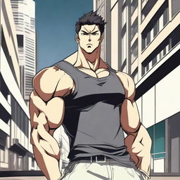 An anime-style image of a hunky man