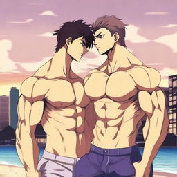 An anime-style image of two hunky boyfriends