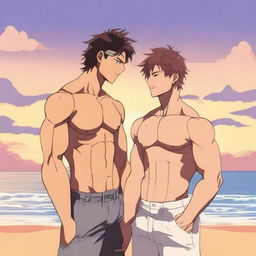 An anime-style image of two hunky boyfriends