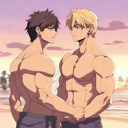 An anime-style image of two hunky boyfriends