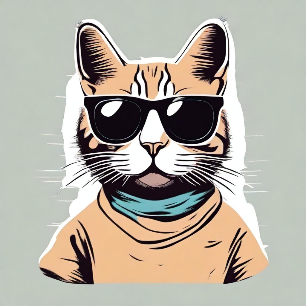 A stylish T-shirt design featuring a cool cat named Huddi