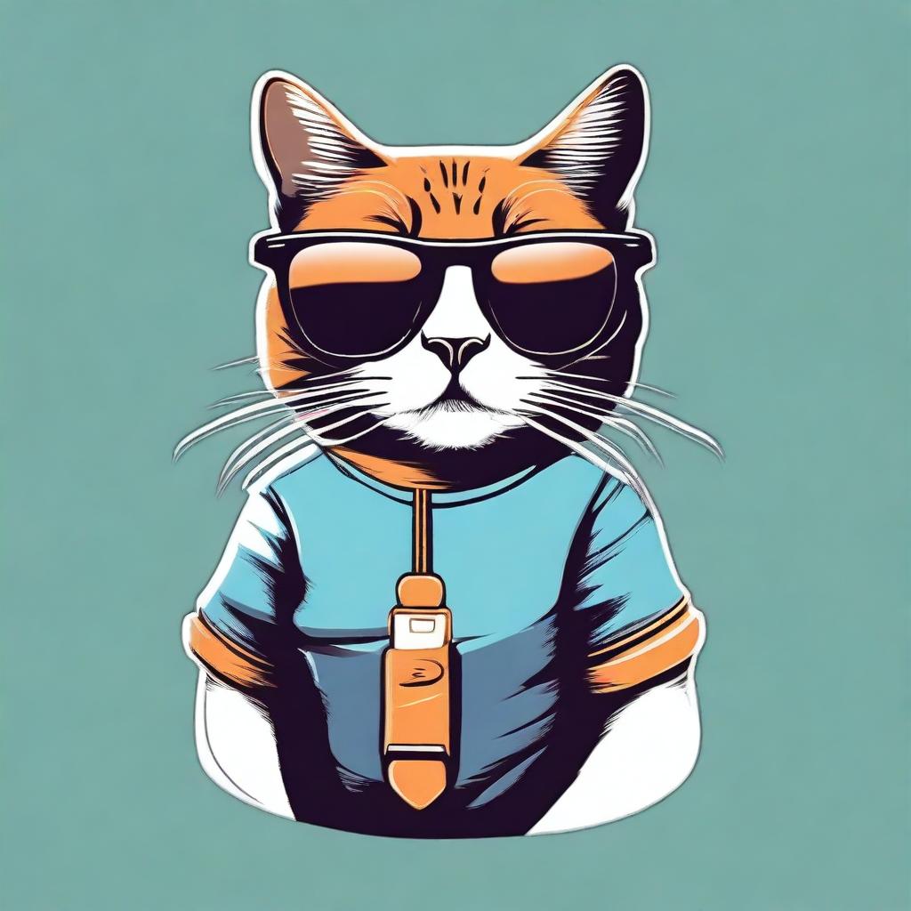 A stylish T-shirt design featuring a cool cat named Huddi