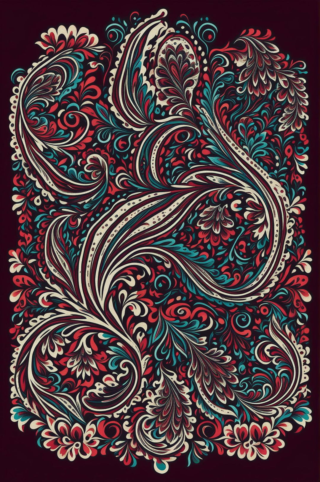 Create a unique and vibrant Paisley Print design with intricate patterns and a rich color palette, suitable for fashion, textiles, or decor