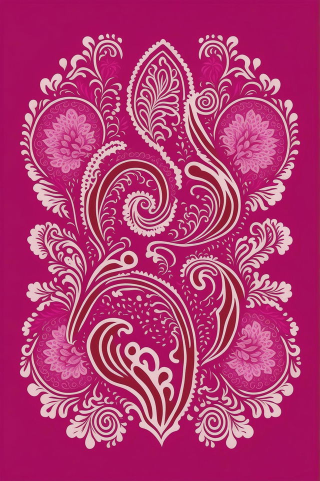 Create a vibrant and interesting Paisley Print design with classic motifs and bold pink hues, suitable for fashion, textiles, or decor