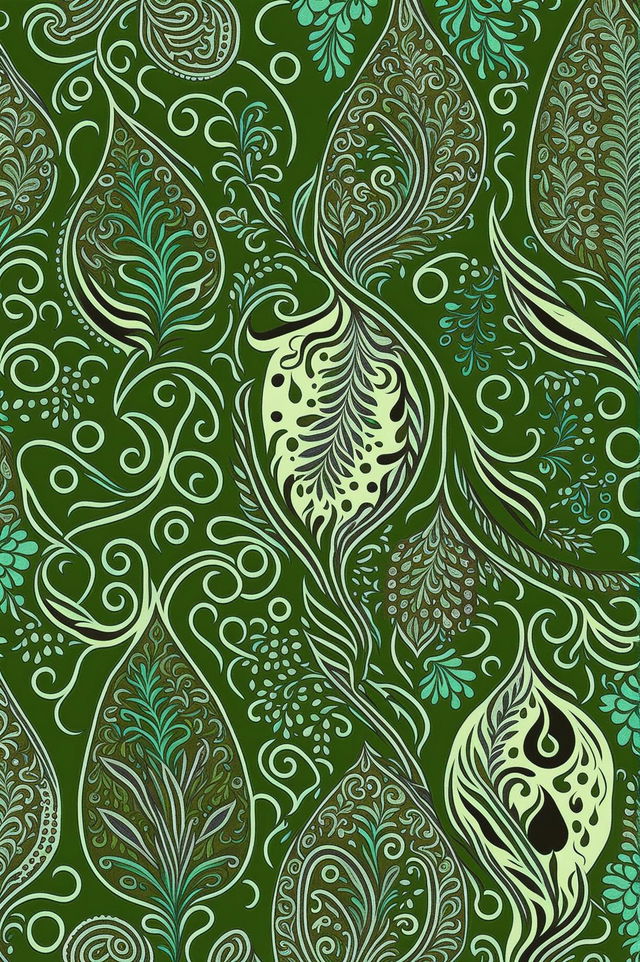 Create a vibrant and interesting Paisley Print design with classic motifs and bold green hues, suitable for fashion, textiles, or decor