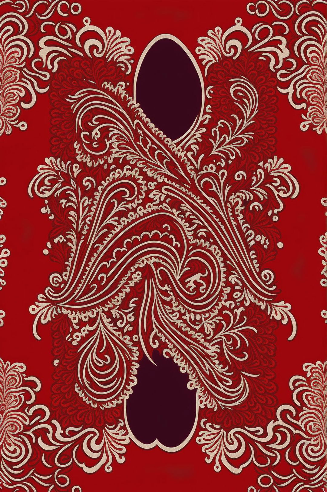 Create a vibrant and interesting Paisley Print design with classic motifs and bold red hues, suitable for fashion, textiles, or decor