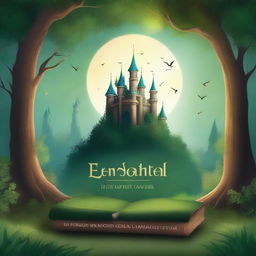 Create a captivating book cover featuring an enchanted forest with mystical creatures and a hidden castle in the background