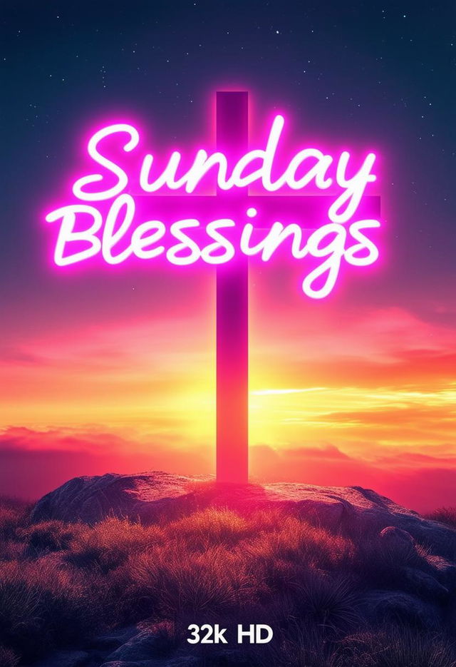 A beautiful book cover titled 'Sunday Blessings' with neon text