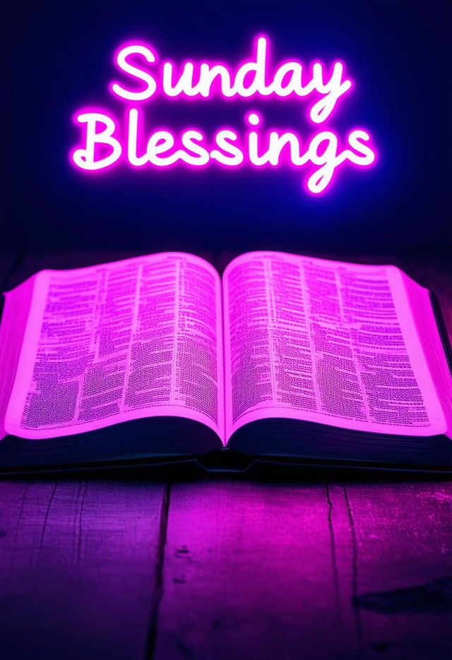 A beautiful book cover titled 'Sunday Blessings' with neon text