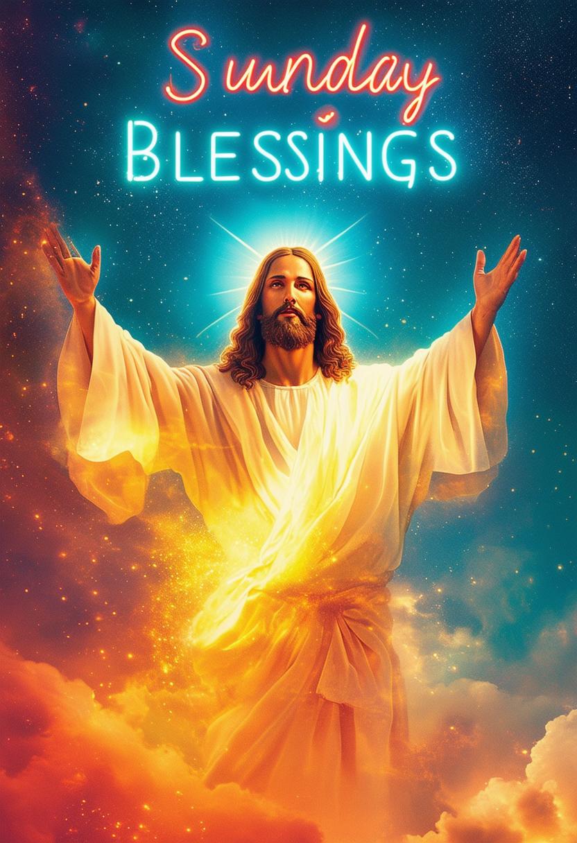 A beautiful book cover titled 'Sunday Blessings' with neon text