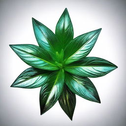 A plant with lush, dark green foliage and intricately patterned leaves that shimmer with iridescent hues in the presence of mana