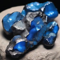 A type of ore with a lustrous silver color and a faint, shimmering blue glow