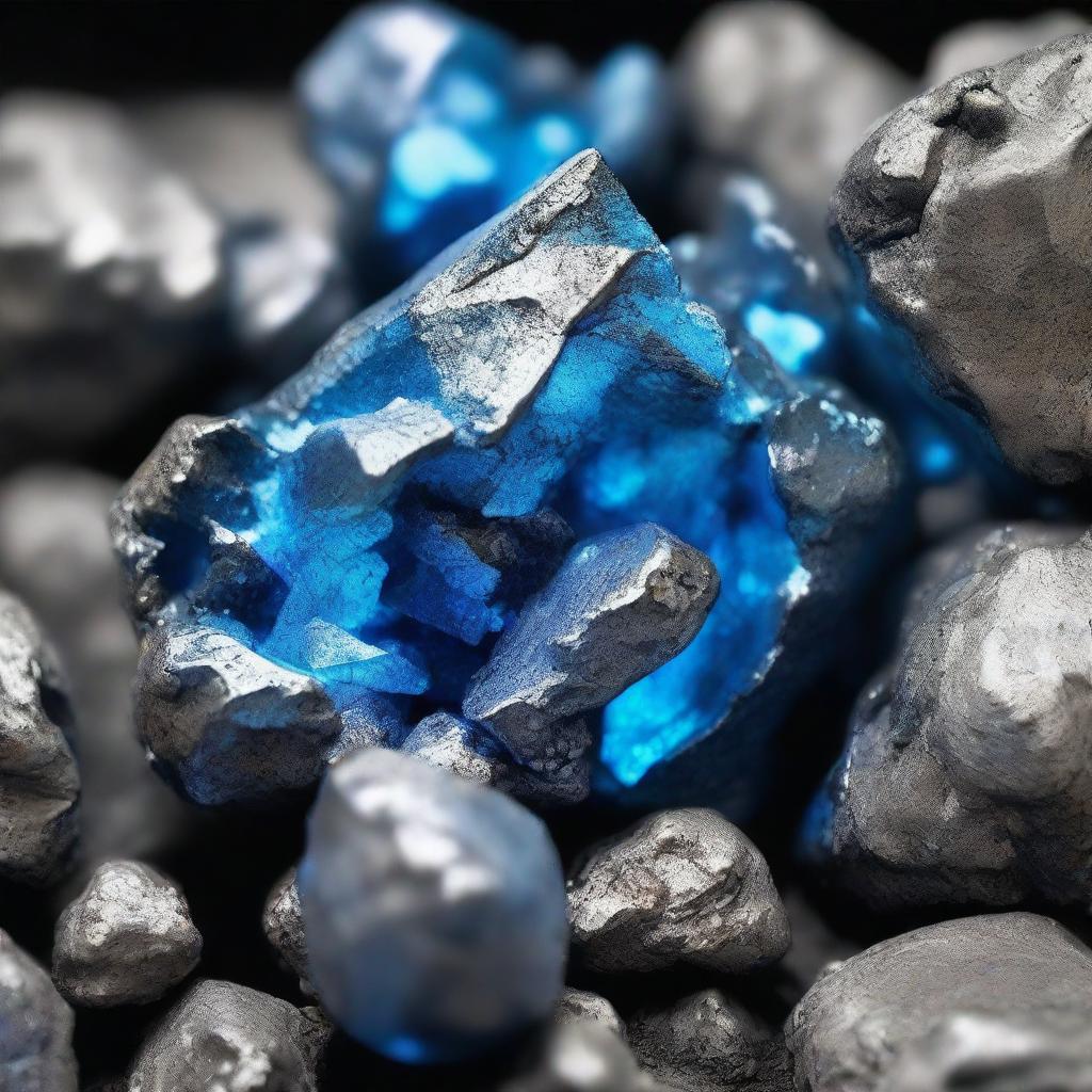 A type of ore with a lustrous silver color and a faint, shimmering blue glow