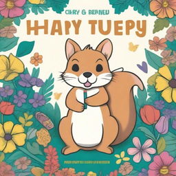 Create a book cover for a happy squirrel coloring book