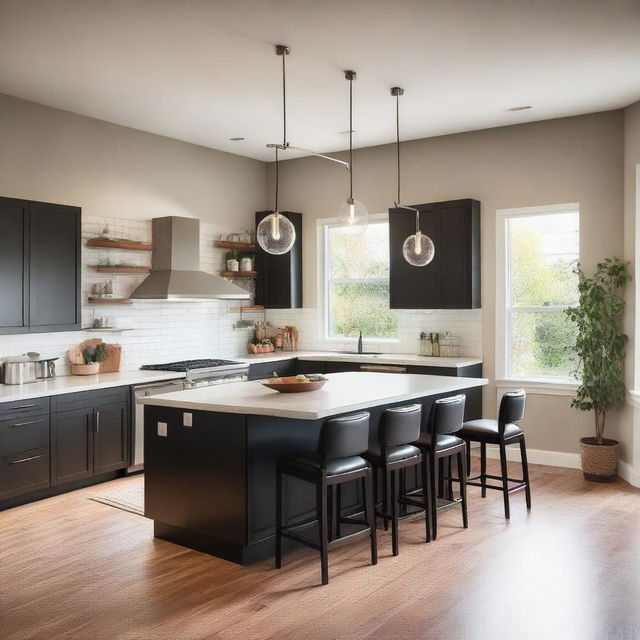 A modern kitchen with sleek countertops, stainless steel appliances, and bright lighting