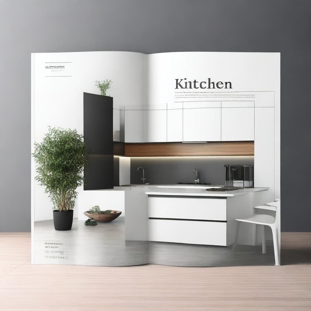 Create a detailed and visually appealing cover page for a kitchen design book by Onelook