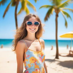 A teenage girl enjoying a summer day at the beach