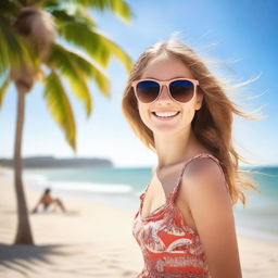 A teenage girl enjoying a summer day at the beach