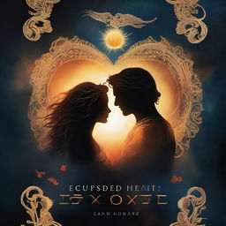 A captivating book cover for 'Eclipsed Hearts,' a story about two lovers cursed as the sun and the moon after their betrayal