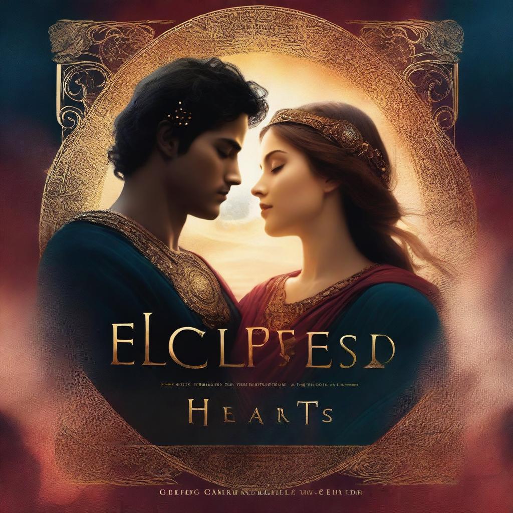 A captivating book cover for 'Eclipsed Hearts,' a story about two lovers cursed as the sun and the moon after their betrayal