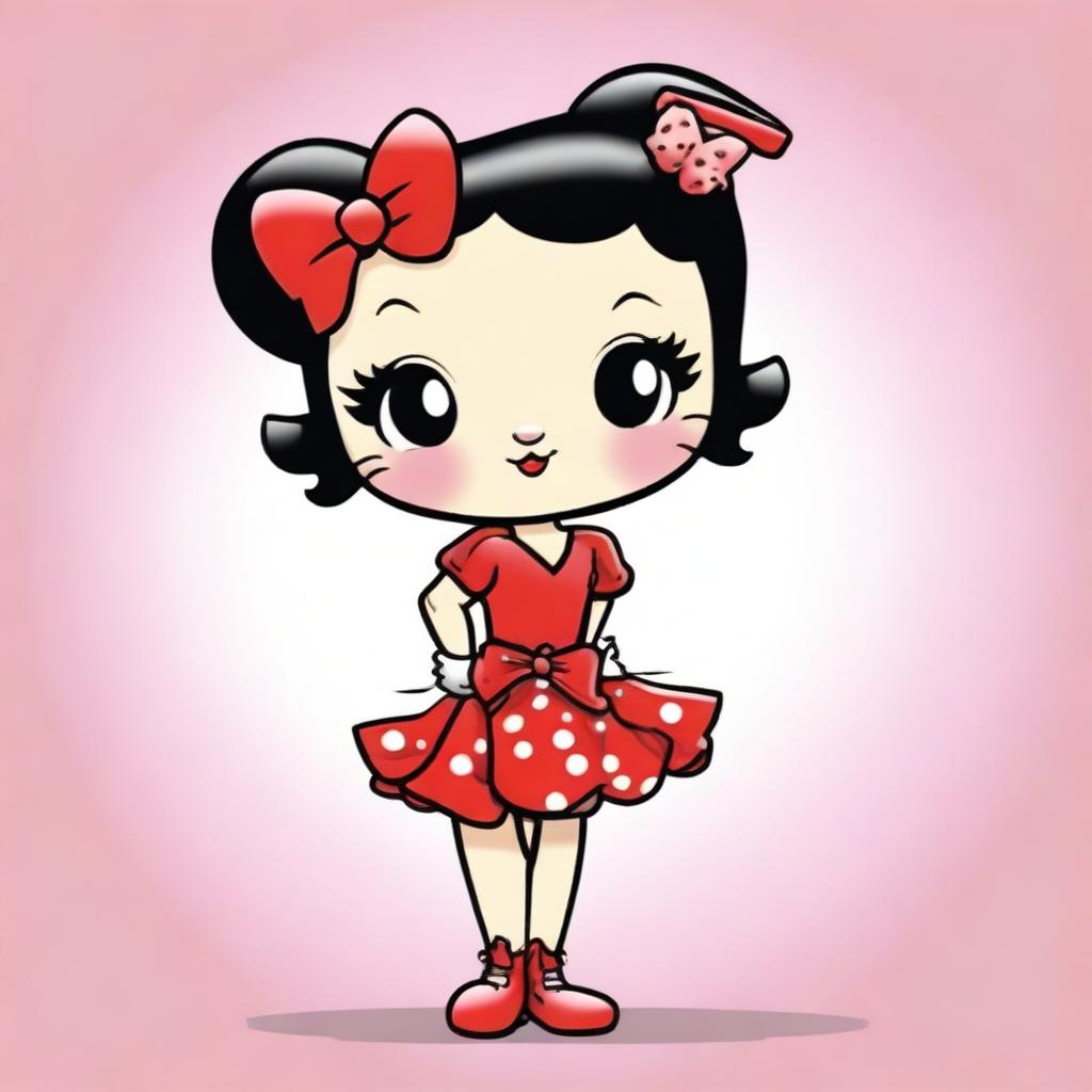 A whimsical and charming illustration of Betty Boop dressed up as Hello Kitty