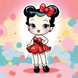 A whimsical and charming illustration of Betty Boop dressed up as Hello Kitty