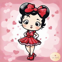 A whimsical and charming illustration of Betty Boop dressed up as Hello Kitty