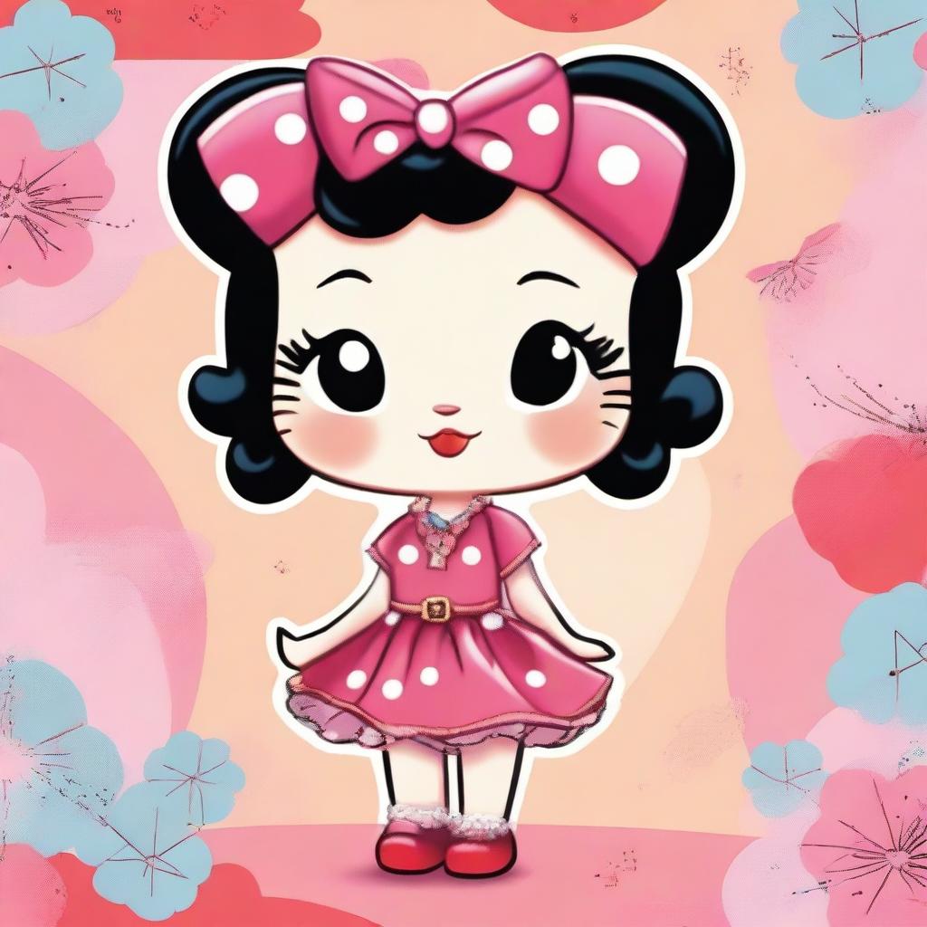 A whimsical and charming illustration of Betty Boop dressed up as Hello Kitty