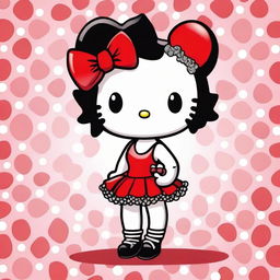 An adorable and playful illustration of Hello Kitty dressed up as Betty Boop