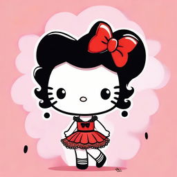 An adorable and playful illustration of Hello Kitty dressed up as Betty Boop