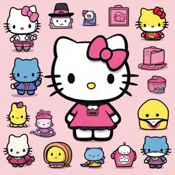 A series of charming and creative illustrations featuring Hello Kitty dressed up as various characters and objects