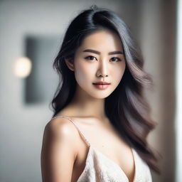 A stunning portrait of an Asian model posing gracefully