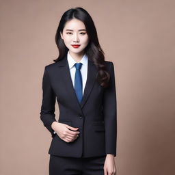 A Chinese model wearing a stylish and sexy dealer suit