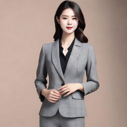 A Chinese model wearing a stylish and sexy dealer suit